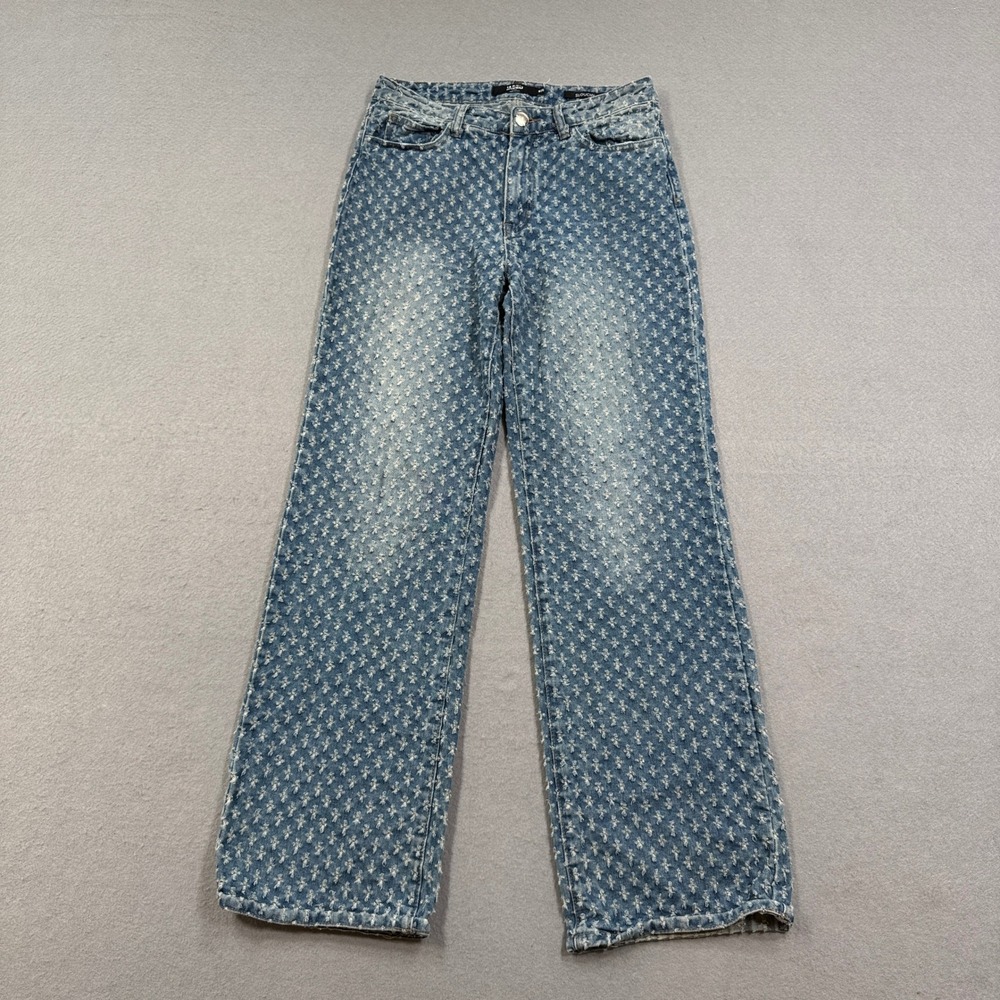 Jaded London Jeans Women's 4/26 Blue Textured Pattern Slouchy Fit Wide Leg Baggy